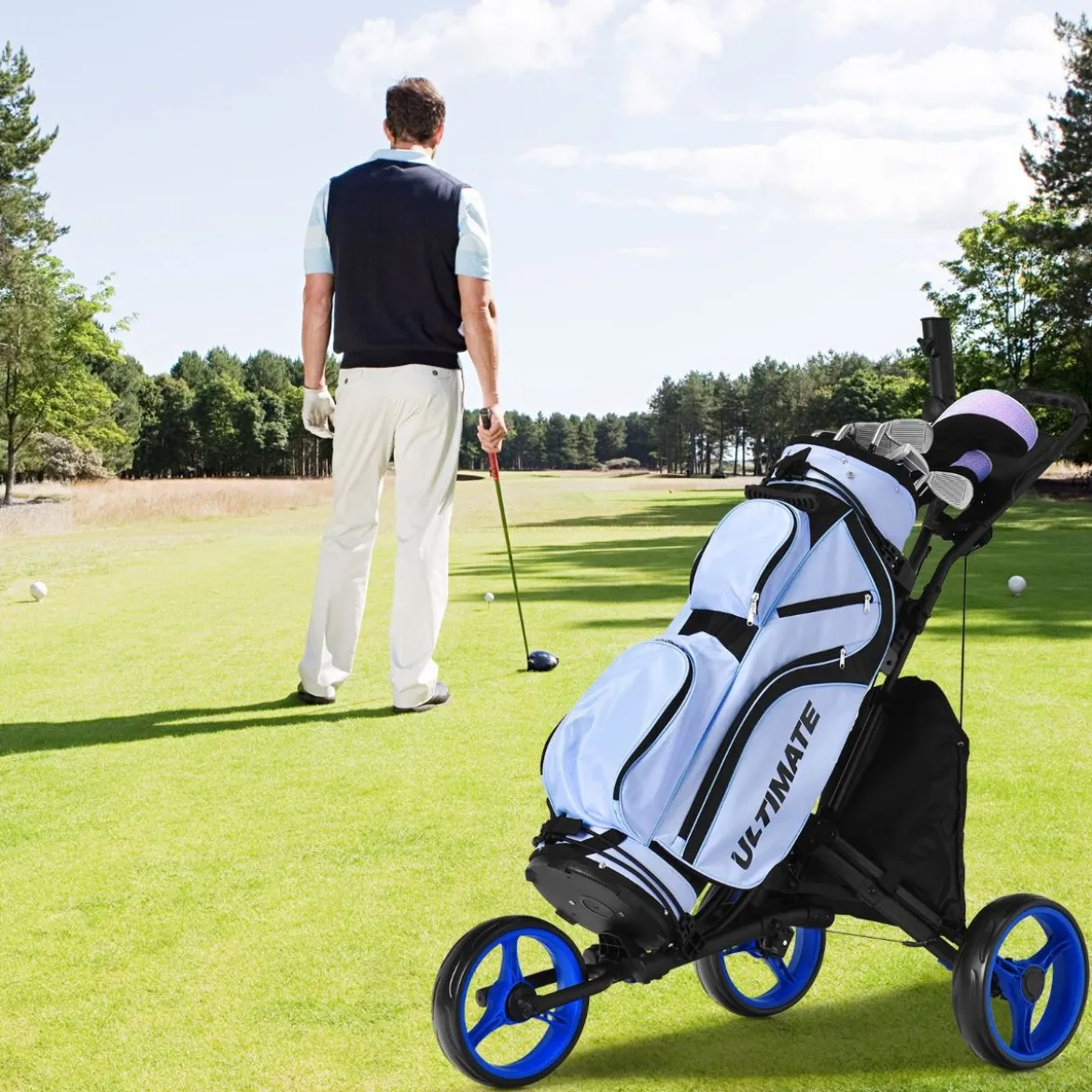 Golf Trolley 3 Rad Golftrolley Golfwagen Golf klappbar Golfcaddy Golf Push Cart aus Aluminum