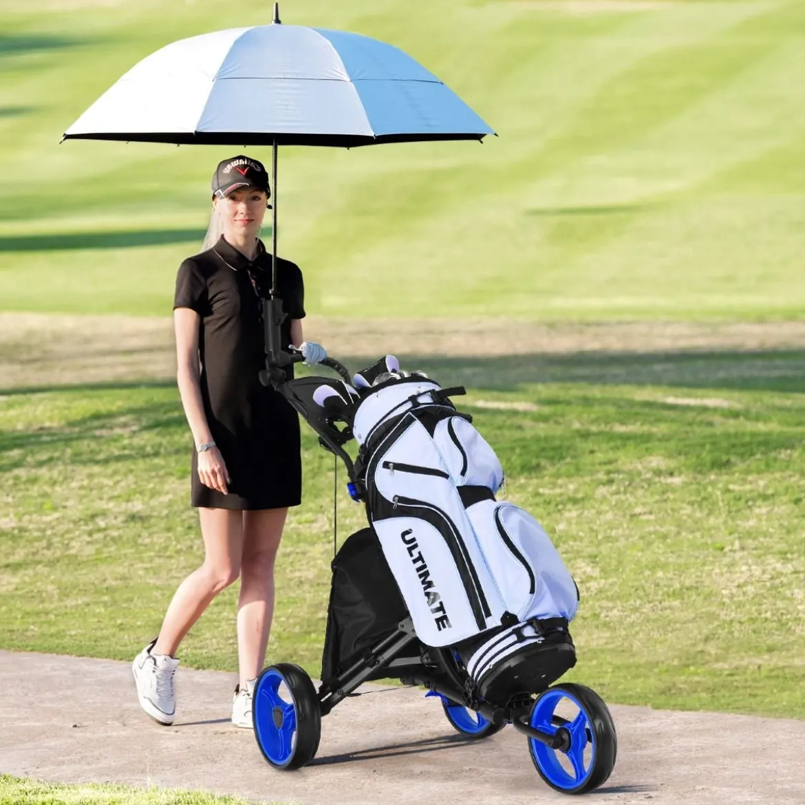 Golf Trolley 3 Rad Golftrolley Golfwagen Golf klappbar Golfcaddy Golf Push Cart aus Aluminum