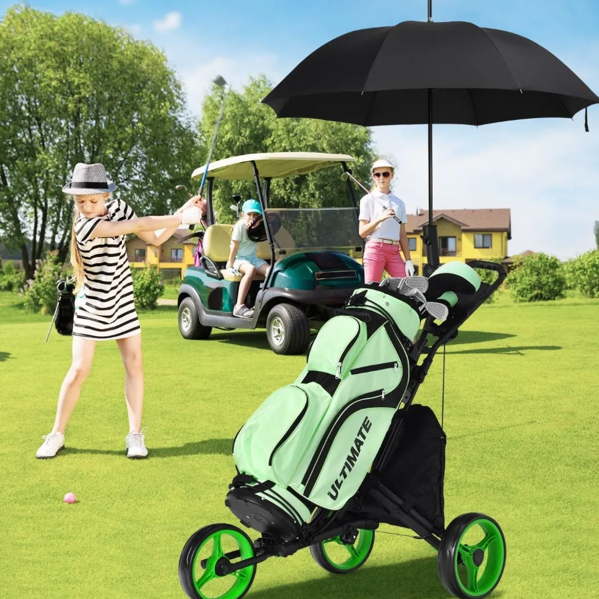 Golf Trolley 3 Rad Golftrolley Golfwagen Golf klappbar Golfcaddy Golf Push Cart aus Aluminum