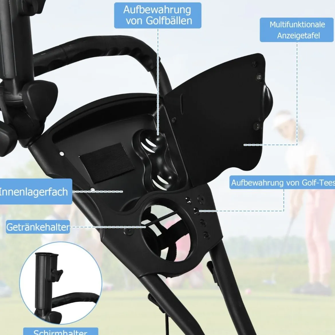 Golf Trolley 3 Rad Golftrolley Golfwagen Golf klappbar Golfcaddy Golf Push Cart aus Aluminum