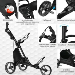 Golf Trolley 3 Rad Golftrolley Golfwagen Golf klappbar Golfcaddy Golf Push Cart aus Aluminum