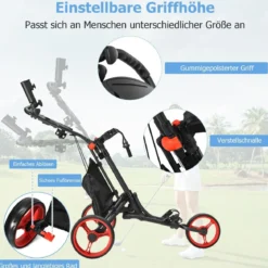 Golf Trolley 3 Rad Golftrolley Golfwagen Golf klappbar Golfcaddy Golf Push Cart aus Aluminum