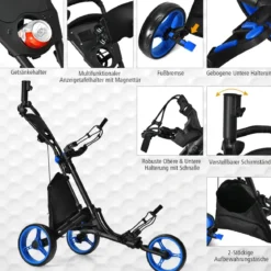 Golf Trolley 3 Rad Golftrolley Golfwagen Golf klappbar Golfcaddy Golf Push Cart aus Aluminum