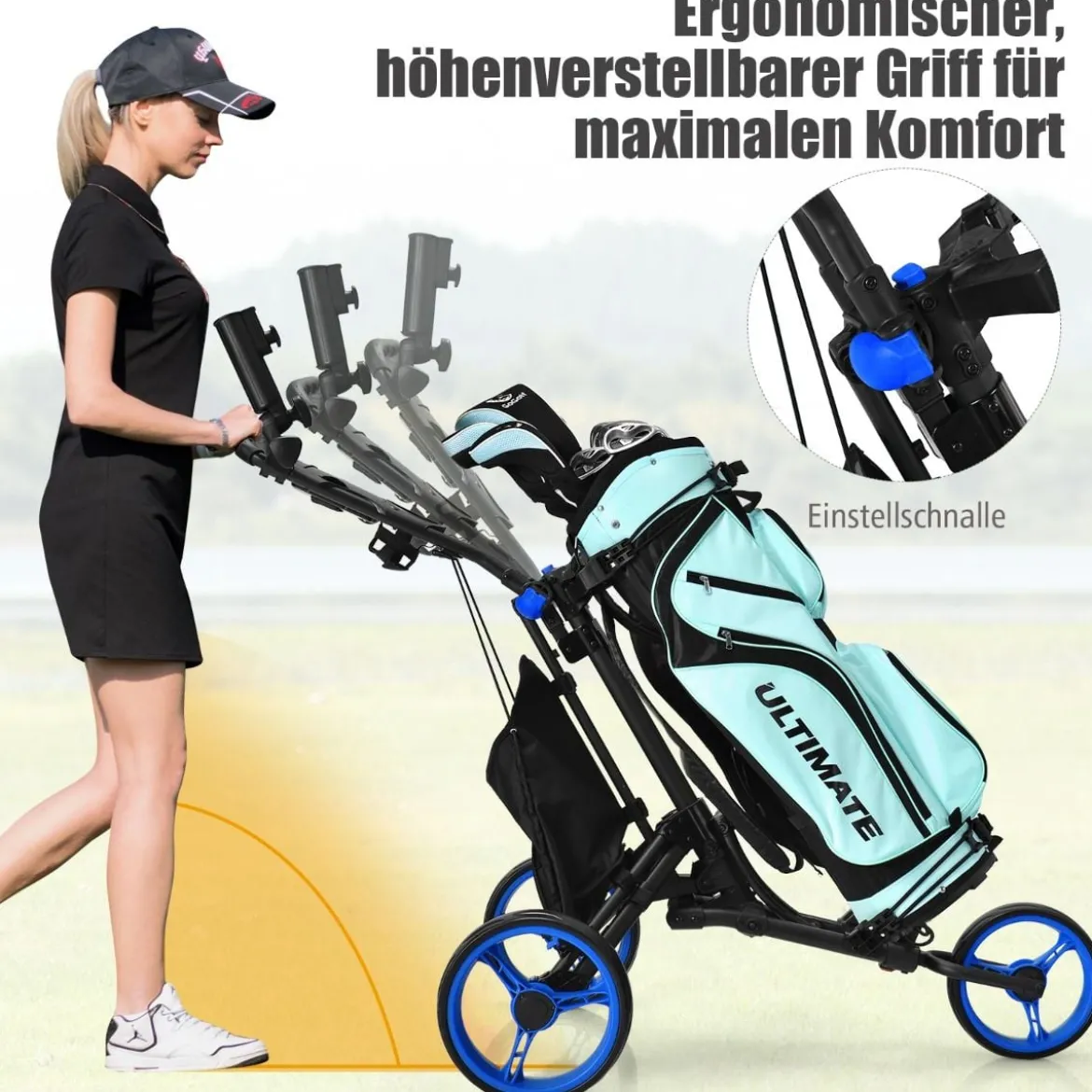 Golf Trolley 3 Rad Golftrolley Golfwagen Golf klappbar Golfcaddy Golf Push Cart aus Aluminum