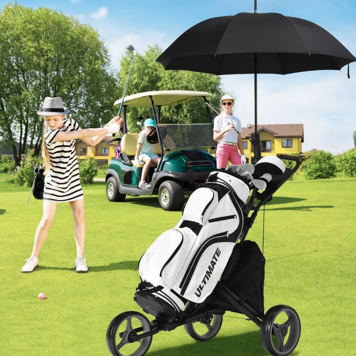 Golf Trolley 3 Rad Golftrolley Golfwagen Golf klappbar Golfcaddy Golf Push Cart aus Aluminum