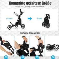 Golf Trolley 3 Rad Golftrolley Golfwagen Golf klappbar Golfcaddy Golf Push Cart aus Aluminum