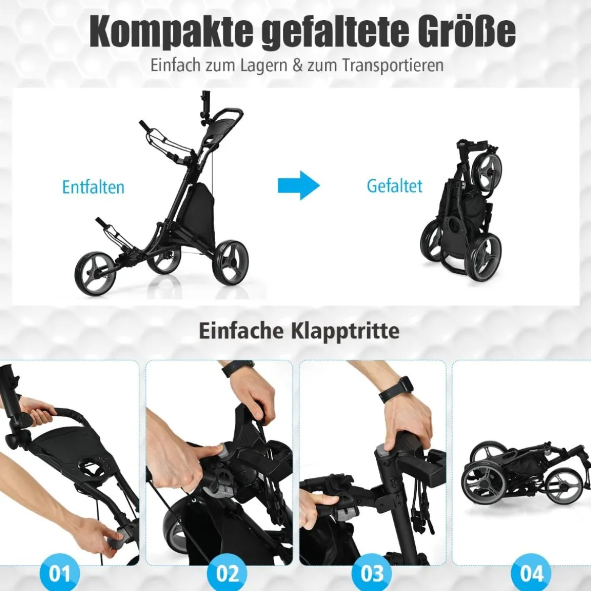 Golf Trolley 3 Rad Golftrolley Golfwagen Golf klappbar Golfcaddy Golf Push Cart aus Aluminum