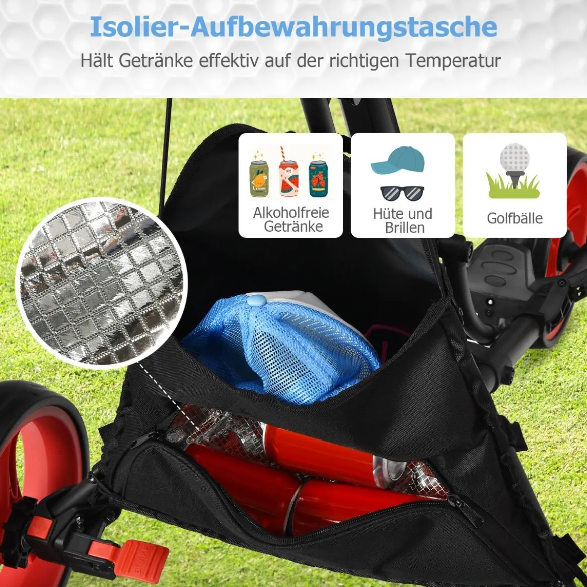 Golf Trolley 3 Rad Golftrolley Golfwagen Golf klappbar Golfcaddy Golf Push Cart aus Aluminum
