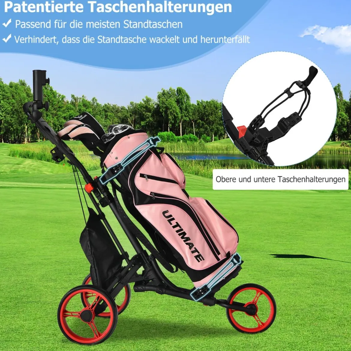 Golf Trolley 3 Rad Golftrolley Golfwagen Golf klappbar Golfcaddy Golf Push Cart aus Aluminum