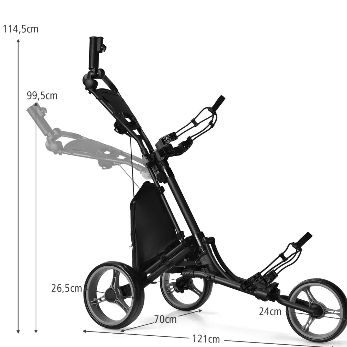 Golf Trolley 3 Rad Golftrolley Golfwagen Golf klappbar Golfcaddy Golf Push Cart aus Aluminum