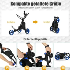 Golf Trolley 3 Rad Golftrolley Golfwagen Golf klappbar Golfcaddy Golf Push Cart aus Aluminum