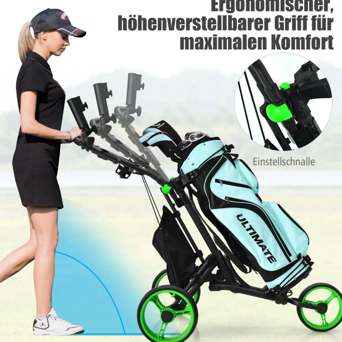 Golf Trolley 3 Rad Golftrolley Golfwagen Golf klappbar Golfcaddy Golf Push Cart aus Aluminum