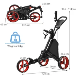 Golf Trolley 3 Rad Golftrolley Golfwagen Golf klappbar Golfcaddy Golf Push Cart aus Aluminum