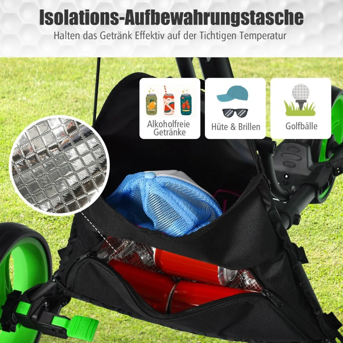 Golf Trolley 3 Rad Golftrolley Golfwagen Golf klappbar Golfcaddy Golf Push Cart aus Aluminum