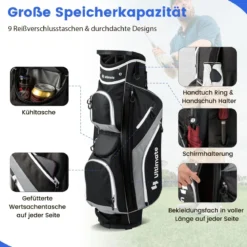 Golf Trolley-Tasche Golfschlägertasche mit 14 Fächern 9 Taschen Kühltasche Schuhfach Grau