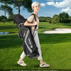 Golf Trolley-Tasche Golfschlägertasche mit 14 Fächern 9 Taschen Kühltasche Schuhfach Grau