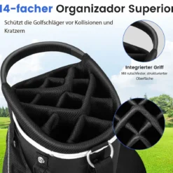 Golf Trolley-Tasche Golfschlägertasche mit 14 Fächern 9 Taschen Kühltasche Schuhfach Grau