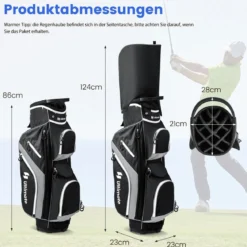 Golf Trolley-Tasche Golfschlägertasche mit 14 Fächern 9 Taschen Kühltasche Schuhfach Grau
