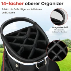 Golf Trolley-Tasche Golfschlägertasche mit 14 Fächern 9 Taschen Kühltasche Schuhfach Rot