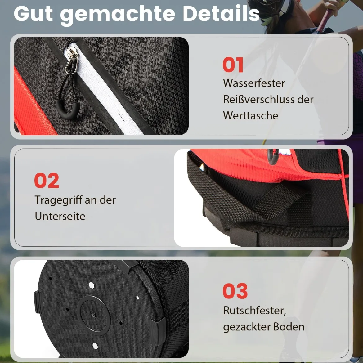 Golf Trolley-Tasche Golfschlägertasche mit 14 Fächern 9 Taschen Kühltasche Schuhfach Rot