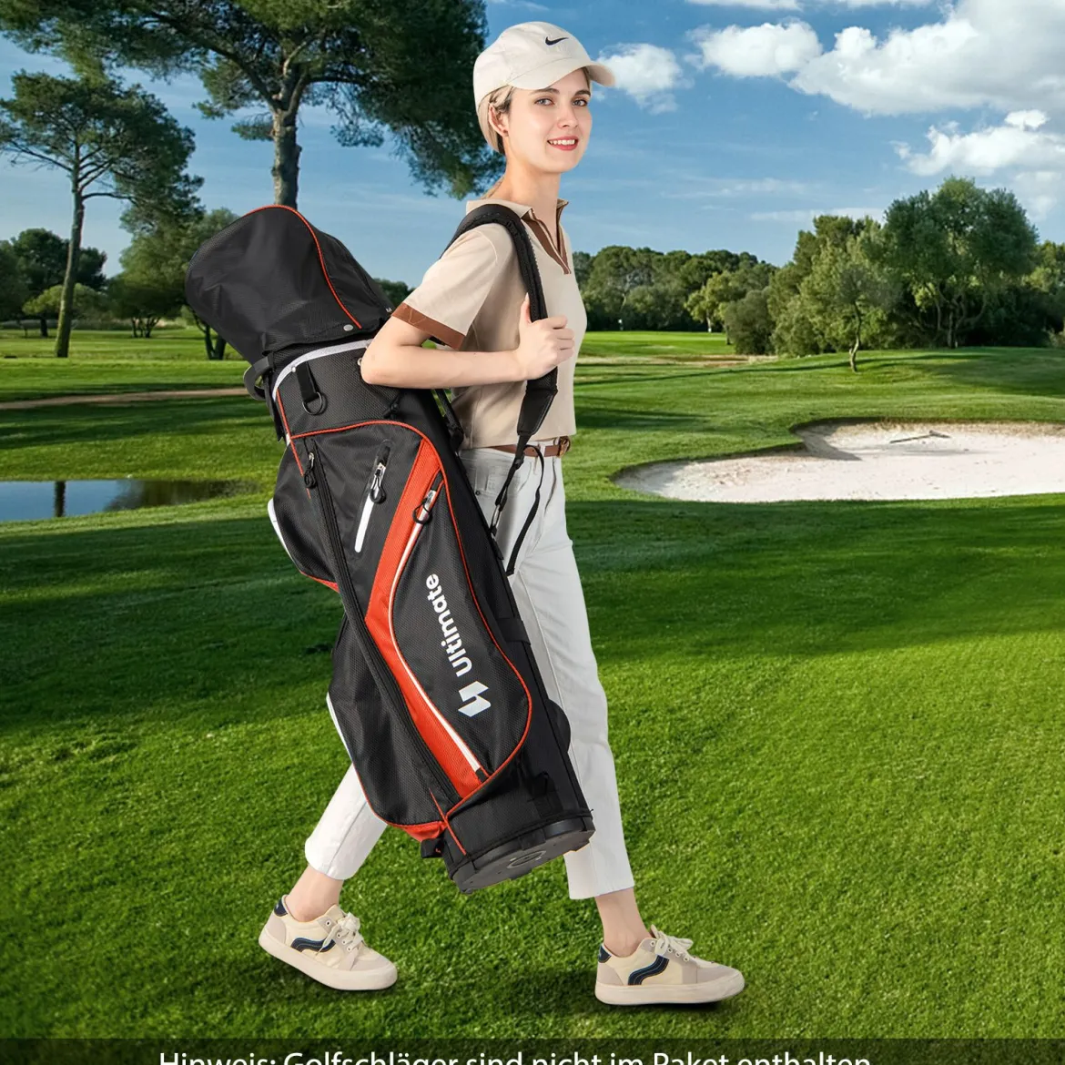 Golf Trolley-Tasche Golfschlägertasche mit 14 Fächern 9 Taschen Kühltasche Schuhfach Rot