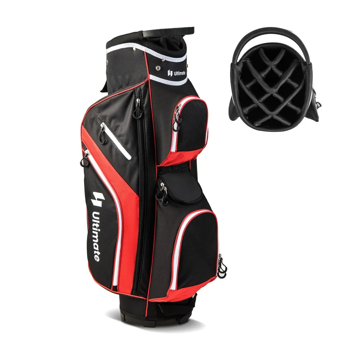 Golf Trolley-Tasche Golfschlägertasche mit 14 Fächern 9 Taschen Kühltasche Schuhfach Rot