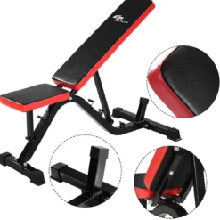 Go[plus Trainingsbank Verstellbar Hantelbank Schrägbank mit Sitz- und Rückenlehne Rot und Schwarz 115 x 60 x 127 cm