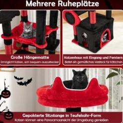 Gotische Katzenbaum mit Höhle & Hängematte & Kratzsäulen & Spinnenspielzeug Kratzbaum