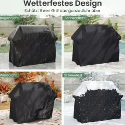Grillabdeckung mit Kordelzug Klettverschluss Wasserfest Verschleißfest Outdoor Schutzhülle Schwarz