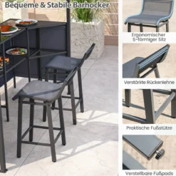 Grillpavillon mit Bar & 2 Stühlen Gartenpavillon mit Doppeldach 3 Teiliges Bar Set Grau