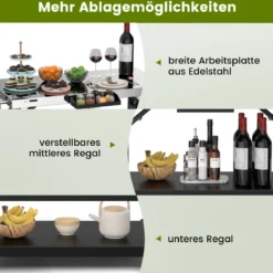 Grilltisch mit 3 Ablagen & Handyständer & Gewürzregal & Handtuchhalter Servierwagen