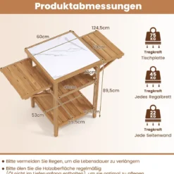 Grilltisch mit Klappbaren Seitenablagen & 2-stufige Ablage BBQ-Tisch aus Akazienholz Kücheninsel