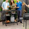 Grillwagen für den Außenbereich mit drei Ablagen 4 feststellbaren Rädern Haken & Seitengriff Schwarz