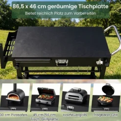 Grillwagen Klappbarer Grilltisch mit 3 Ebenen Unterlage Haken Griff & Rädern 109 x 46 x 87 cm