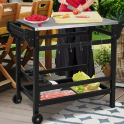 Grillwagen mit Gewürztablett & Weinflaschenregal & Griff & 2 Rollen Grilltisch 105 x 54 x 85 cm