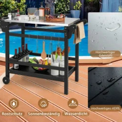 Grillwagen mit Gewürztablett & Weinflaschenregal & Griff & 2 Rollen Grilltisch 105 x 54 x 85 cm