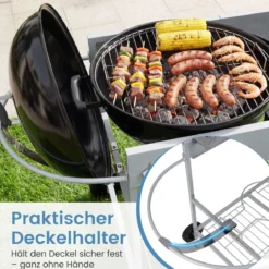 Grillwagen mit 4 Rollen & Großer Arbeitsplatte & Gewürzregal & Mülleimer Beistellwagen Grilltisch