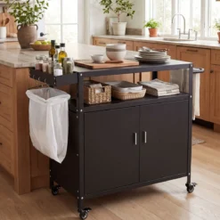 Grillwagen Outdoor Grilltisch mit Schrank & Große Tischplatte Grill Trolley mit Rollen & Seitengriff