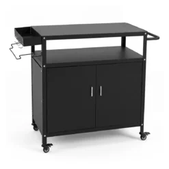 Grillwagen Outdoor Grilltisch mit Schrank & Große Tischplatte Grill Trolley mit Rollen & Seitengriff