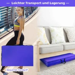 Große faltbare Gymnastikmatten mit Klettverschlüssen und praktischem Griff dicke Yogamatte aus Kunstleder Lila