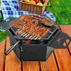 großer Holzkohlegrill mit 360° drehbarem Grill 2 in 1 Feuerschale 77 x 74 x 38 cm