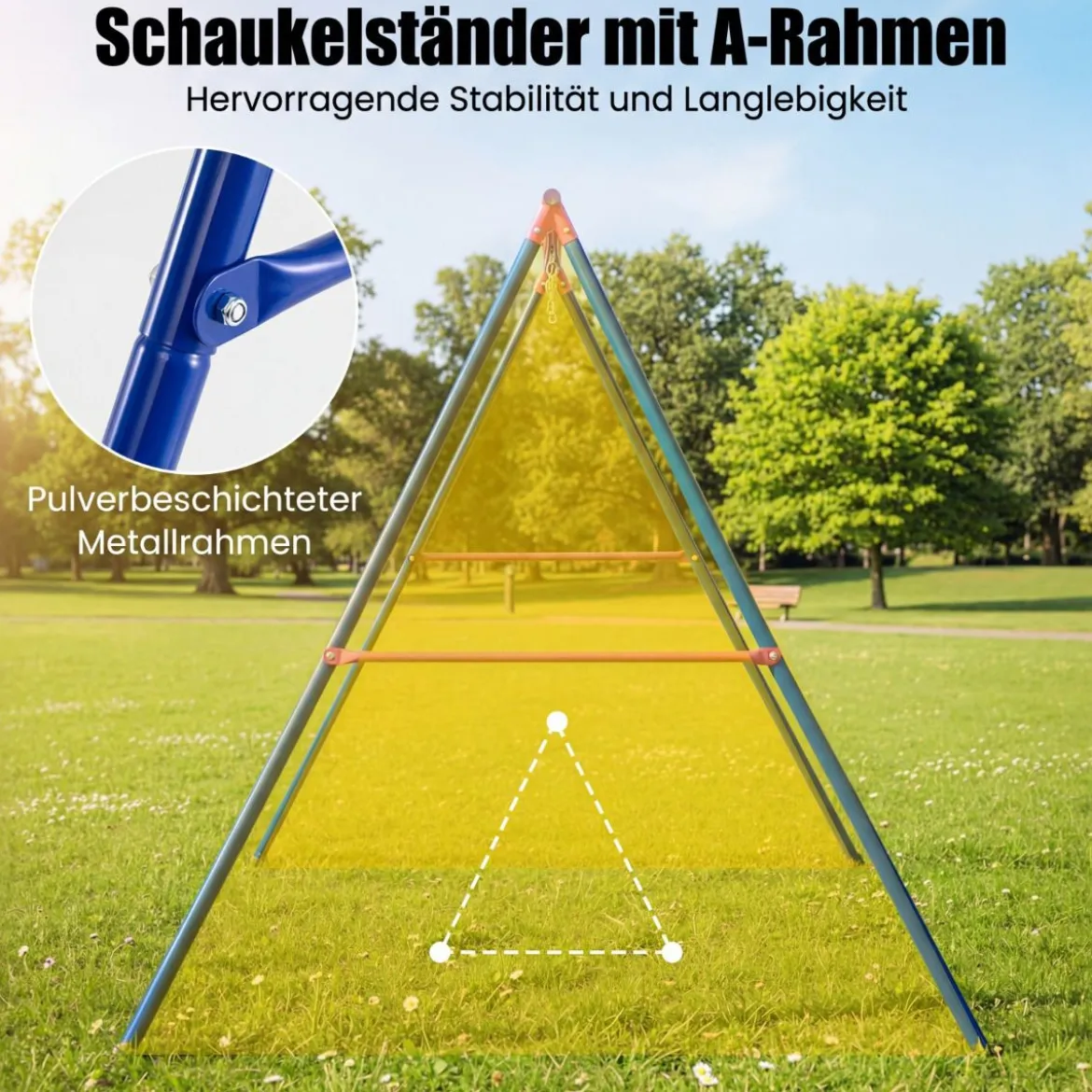 Großer Metall-Schaukelständer mit robustem A-Rahmen Bodenanker rutschfester & Fußkappe
