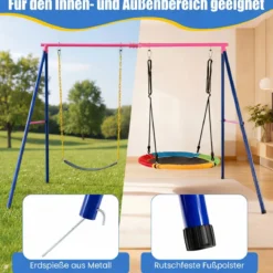 Großer Metall-Schaukelständer mit robustem A-Rahmen Bodenanker rutschfester & Fußkappe