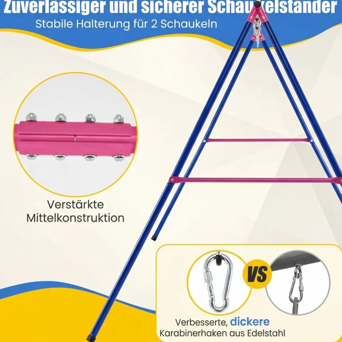 Großer Metall-Schaukelständer mit robustem A-Rahmen Bodenanker rutschfester & Fußkappe