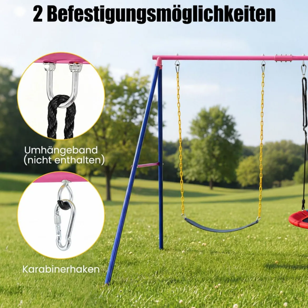 Großer Metall-Schaukelständer mit robustem A-Rahmen Bodenanker rutschfester & Fußkappe
