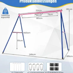 Großer Metall-Schaukelständer mit Robustem A-Rahmen + 2-Teiliges Schaukel-Set mit Verstellbaren Seilen Set