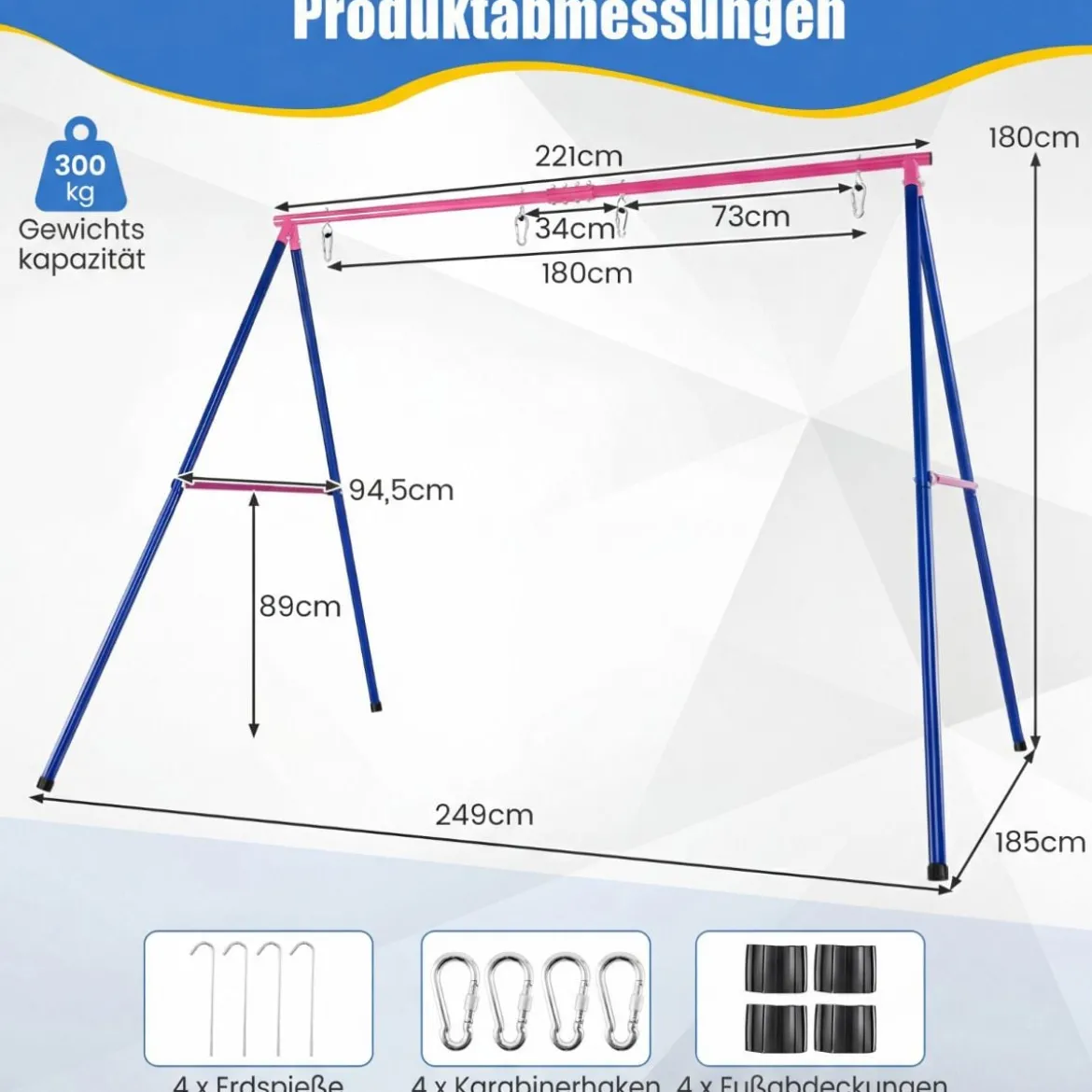 Großer Metall-Schaukelständer mit Robustem A-Rahmen + 2-Teiliges Schaukel-Set mit Verstellbaren Seilen Set