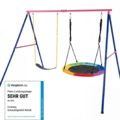 Großer Metall-Schaukelständer mit Robustem A-Rahmen + 2-Teiliges Schaukel-Set mit Verstellbaren Seilen Set