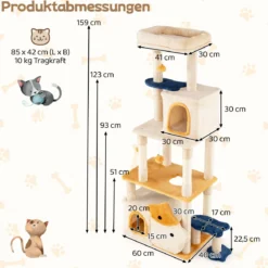 Groß Kratzbaum mit Fisch-Design Holz Katzenbaum Katzenkratzbaum Kletterbaum Beige