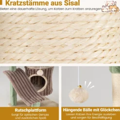 Groß Kratzbaum mit 2 Katzenhöhlen & Großer Basis Katzenkratzbaum Eckkratzbaum Kletterbaum